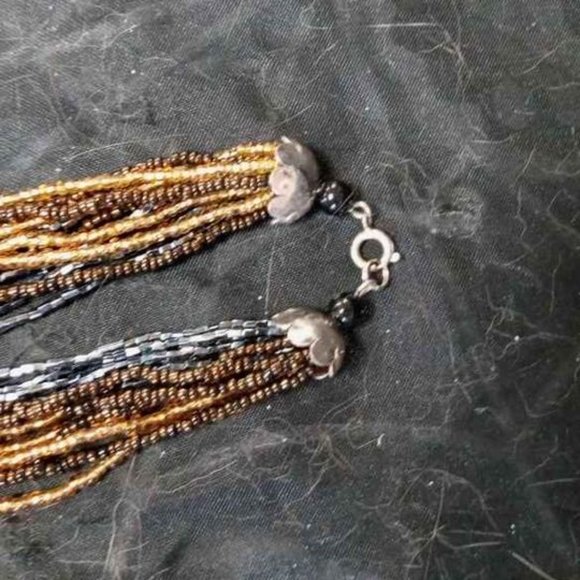 VINTAGE 12 STRAND GLASS SEED BEADS CHOKER NECKLACE 1950S - Picture 5 of 6